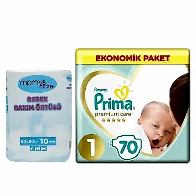 Momys Care Bebek Bakım Örtüsü 60*90 cm 10lu, Prima Premium Care Bebek Bezi 1 Beden Yenidoğan 70li