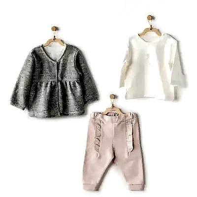 Andy Wawa Kız 3lü Takım Ballerina Gri - Ekru - Pembe