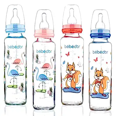 Bebedor Silikon Emzikli Desenli Cam Biberon 250 ml 3+ Ay