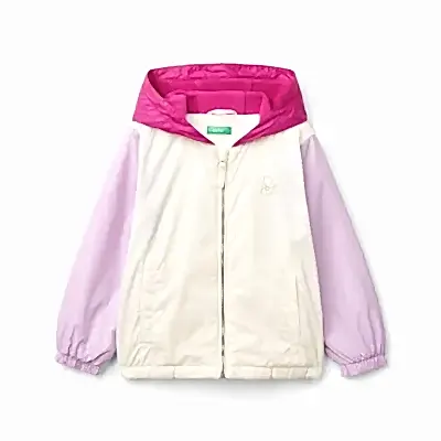 Benetton Fermuarlı Ve Kapüşonlu Kız Çocuk Yağmurluk Beyaz