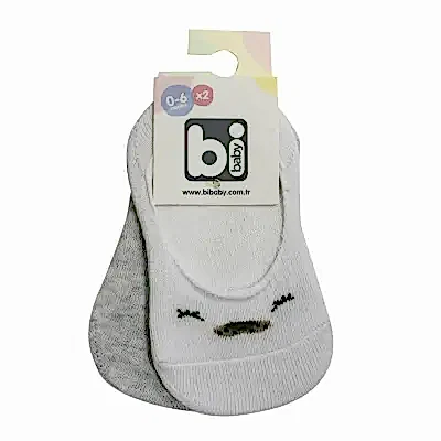 Bibaby Erkek Babet Çorap 2li Cute Face Gri - Beyaz