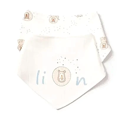 Bibaby Erkek Organik Fular Önlük 2li Brave Lion Ekru - Turkuaz