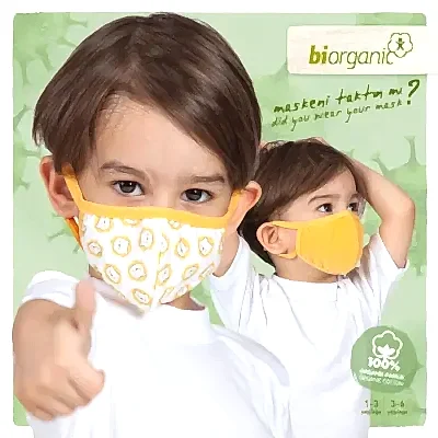Bibaby Erkek Organik Maske 2li Aslanlı Beyaz - Hardal