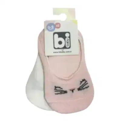 Bibaby Kız Babet Çorap 2li Cute Face Pembe - Ekru