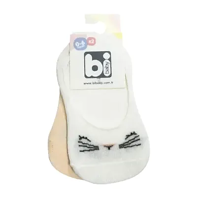 Bibaby Kız Babet Çorap 2li Cute Face Somon - Beyaz