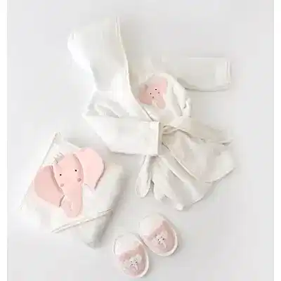 Bibaby Kız Bornoz Takımı Princess Elephant Ekru - Pembe