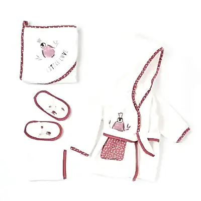 Bibaby Kız Organik Bebek Bornozu Takımı Little Love Rose Dry