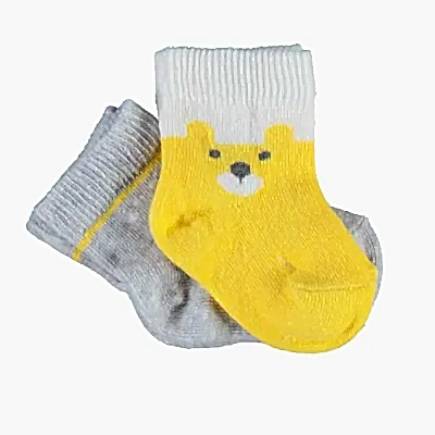 Bibaby Kız Organik Çorap Soket 2li Happy Bear Sarı