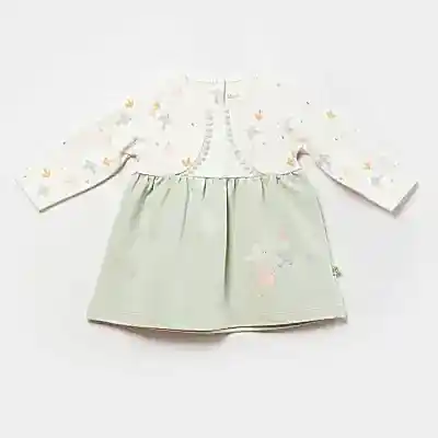 Bibaby Kız Organik Elbise Tiny Birds Ekru - Yeşil