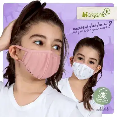 Bibaby Kız Organik Maske 2li Sincaplı Beyaz - Pembe