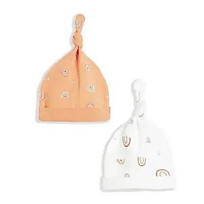 Bibaby Kız Organik Şapka 2li Happy Rainbow Somon - Ekru