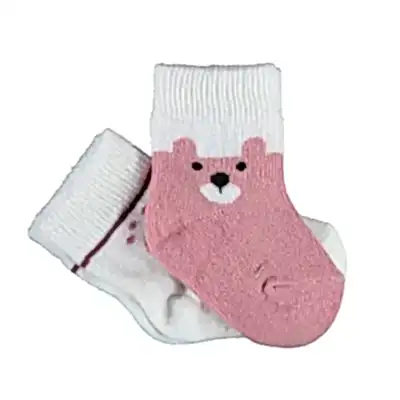 Bibaby Organik Çorap Soket 2li Happy Bear Gül Kurusu