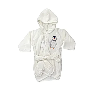 Bibaby Unisex Bornoz Penguen Ekru