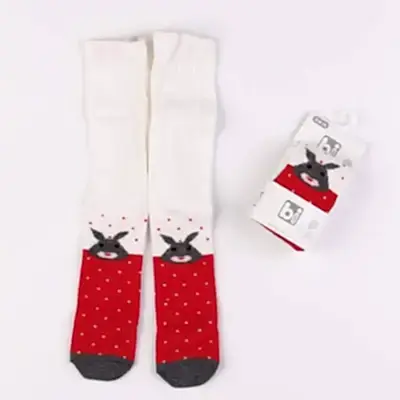 Bibaby Unisex Çorap Külotlu Desenli Kırmızı - Tavşan