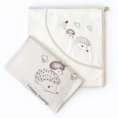 Bibaby Unisex Havlu Takımı Müslin Bambu Clouds Are Happy Bej