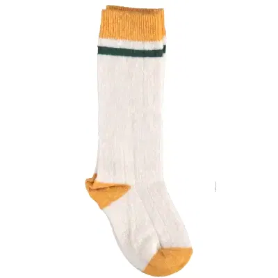 Bibaby Unisex Organik Çorap Dizaltı Çizgili Ekru - Hardal