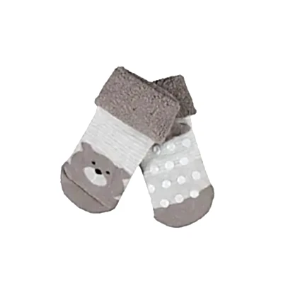 Bibaby Unisex Organik Çorap Soket Kaymaz Havlu Animals Bej