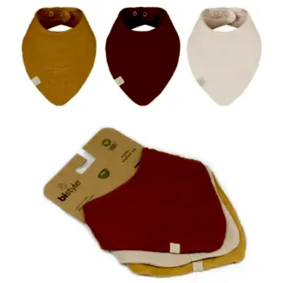 Bistyle Unisex Organik Fular Önlük Müslin 3lü Kiremit - Bej - Hardal