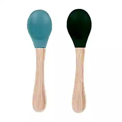BM Care Bambu Saplı Silikon Mama Kaşığı  9+ ay Mavi-Yeşil 2 li