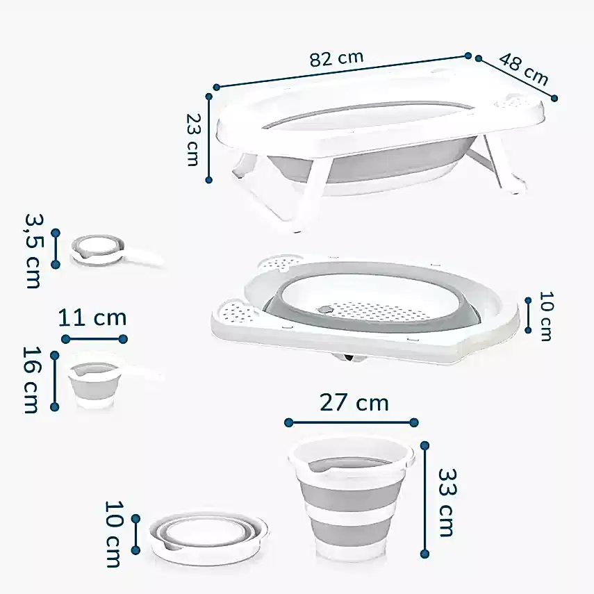 BM Care Katlanabilir Bebek Banyo Küvet Seti 5'li Gri - 5