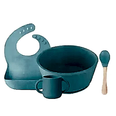 BM Care Silikon Beslenme Seti Mini Bardaklı 4 lü Mavi
