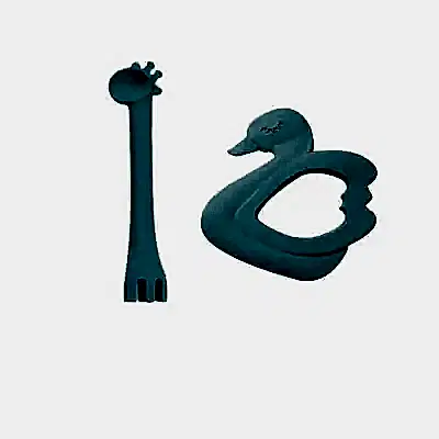 BM Care  Silikon Çatal Kaşık Zürafa, Kuğu Diş Kaşıyıcı Mavi 2li Set