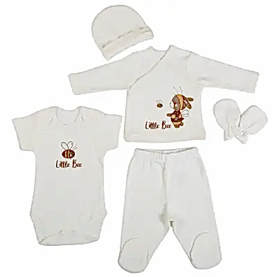 Bm Fabric Arı Desenli Yenidoğan 5'li Hastane Çıkışı Unisex
