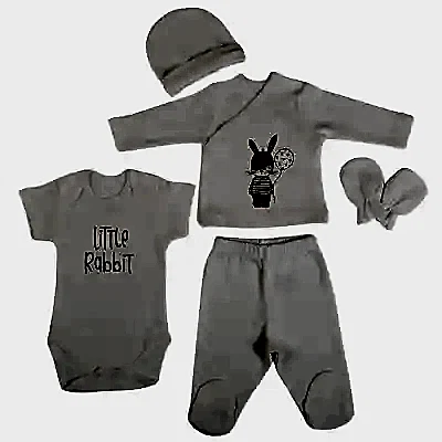 Bm Fabric Balonlu Tavşan Desenli Yenidoğan 5'li Hastane Çıkışı Unisex