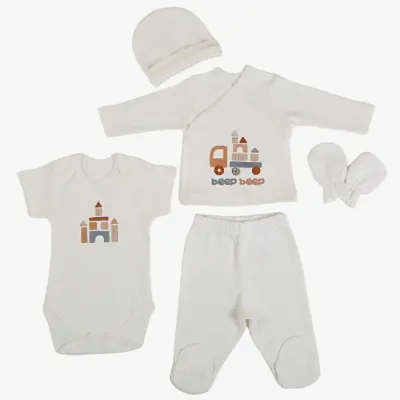 Bm Fabric Kamyon Desenli Yenidoğan 5'li Hastane Çıkışı Erkek Bebek