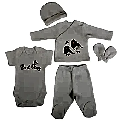 Bm Fabric Kuş Desenli Yenidoğan 5'li Hastane Çıkışı Unisex