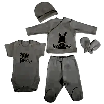 Bm Fabric Tavşan Desenli Yenidoğan 5'li Hastane Çıkışı Kız Bebek