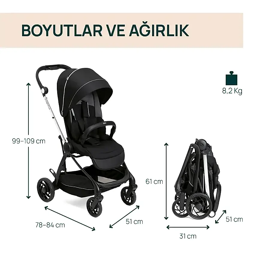 Chicco One4Ever Lounge Çift Yönlü Kolay Katlanabilen Kabin Bebek Arabası Black Beauty - 8