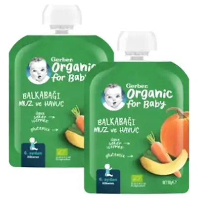 Gerber Organik Balkabaklı Muzlu Havuçlu Meyve Püresi 90 gr*2