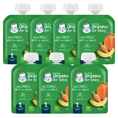 Gerber Organik Balkabaklı Muzlu Havuçlu Meyve Püresi 90 gr*7