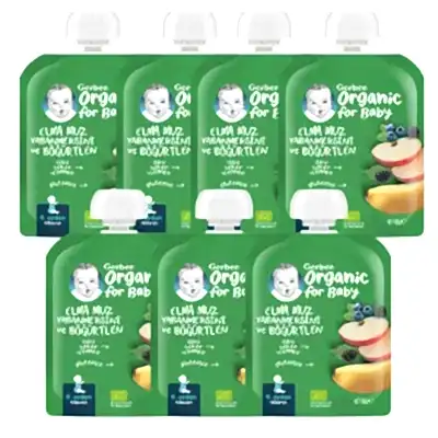 Gerber Organik Elmalı Muzlu Yabanmersinli Böğürtlenli Meyve Püresi 90 gr*7 