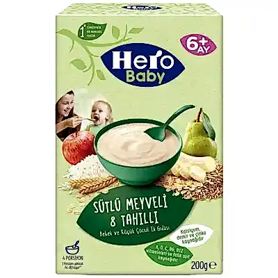 Hero Baby Kaşık Maması Sütlü 8 Tahıllı Meyveli 200 Gr