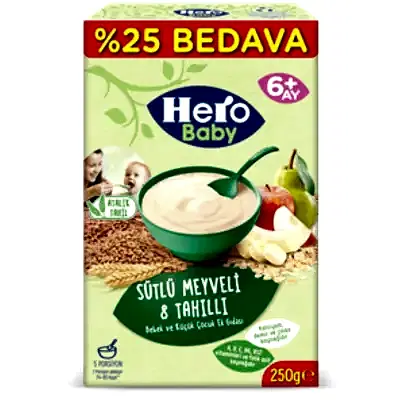 Hero Baby Kaşık Maması Sütlü 8 Tahıllı Meyveli 250 gr
