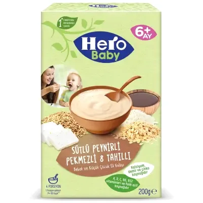 Hero Baby Kaşık Maması Sütlü 8 Tahıllı Peynirli Pekmezli 200 Gr