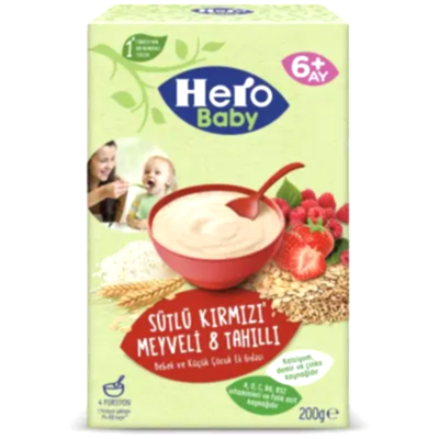 Hero Baby Kaşık Maması Sütlü Kırmızı Meyveli  8 Tahıllı 200 Gr