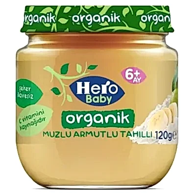 Hero Baby Organik Kavanoz Maması Muz Armut Tahıl 120 Gr