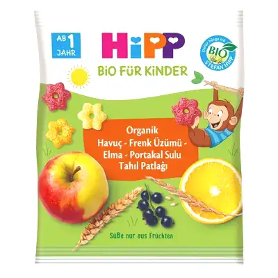 HİPP Organik Havuç Frenk Üzümü Elma Portakal Sulu Tahıl Patlağı 30 gr