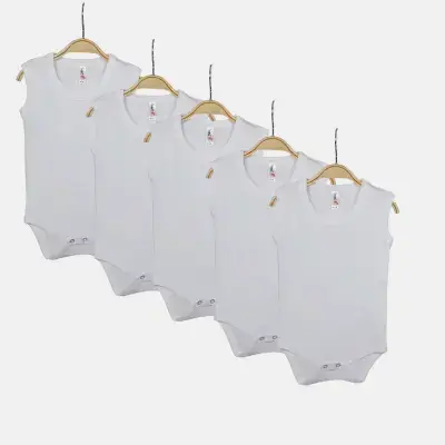 Hvc Bebek Body Askılı Atlet Body Ribanalı Pamuklu Zıbın Beyaz 5li Unisex