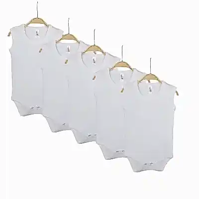 Hvc Bebek Body Askılı Atlet Body Ribanalı Pamuklu Zıbın Beyaz 5li Unisex