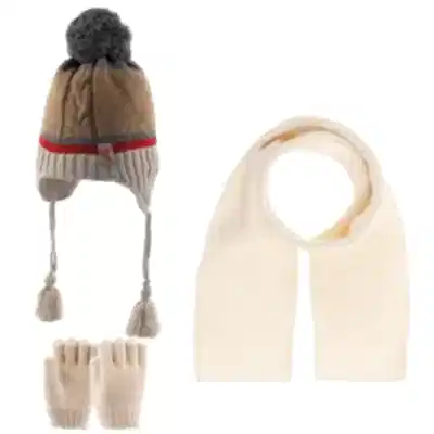 Kitti Erkek Bebek Eldiven Atkı Bere Takım Bej 1-4Yaş 