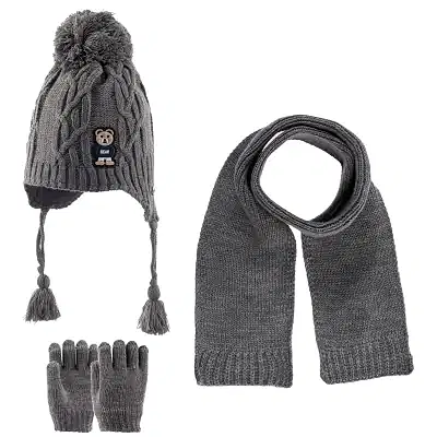 Kitti Erkek Bebek Eldiven Atkı Bere Takım Orta Gri