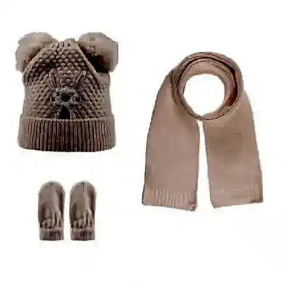 Kitti Kız Bebek Atkı Bere Eldiven Takım Gül Pembe