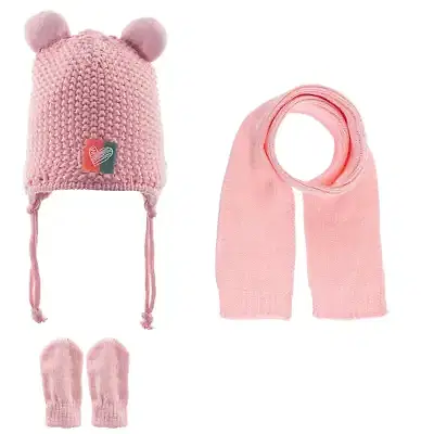 Kitti Kız Bebek Eldiven Atkı Bere Takım Açık Pembe 0-18 Ay 
