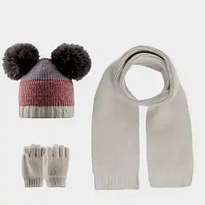 Kitti Kız Bebek Eldiven Atkı Bere Takım Açık Pembe