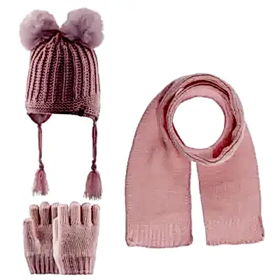 Kitti Kız Bebek Eldiven Atkı Bere Takım Açık Pembe