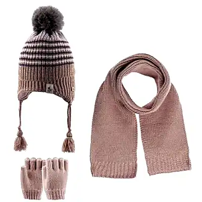 Kitti Kız Bebek Eldiven Atkı Bere Takım Pudra 1-4Yaş 